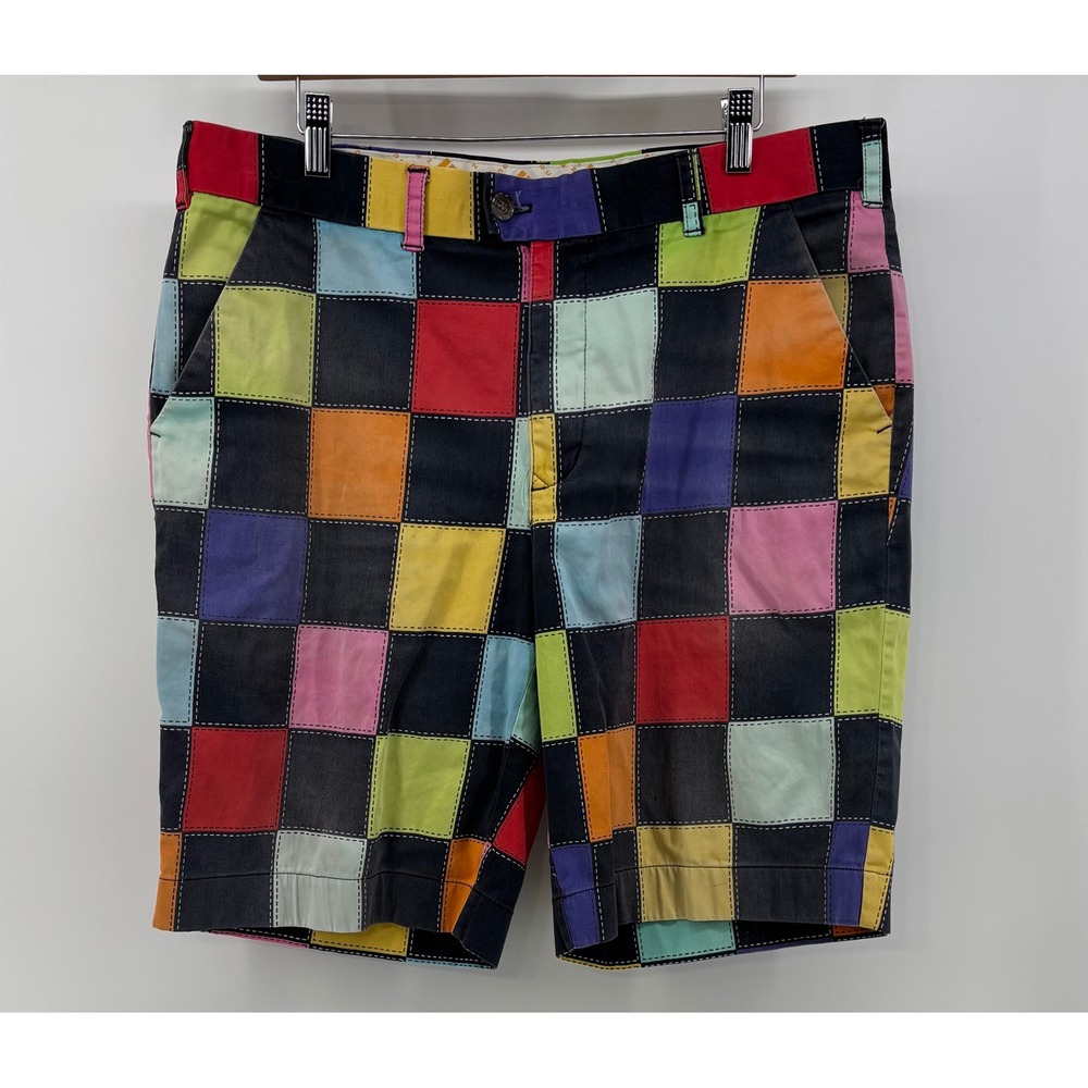 Loudmouth Golf Shorts Men 36 Multi Color Patchwork Pattern 10" Inseam